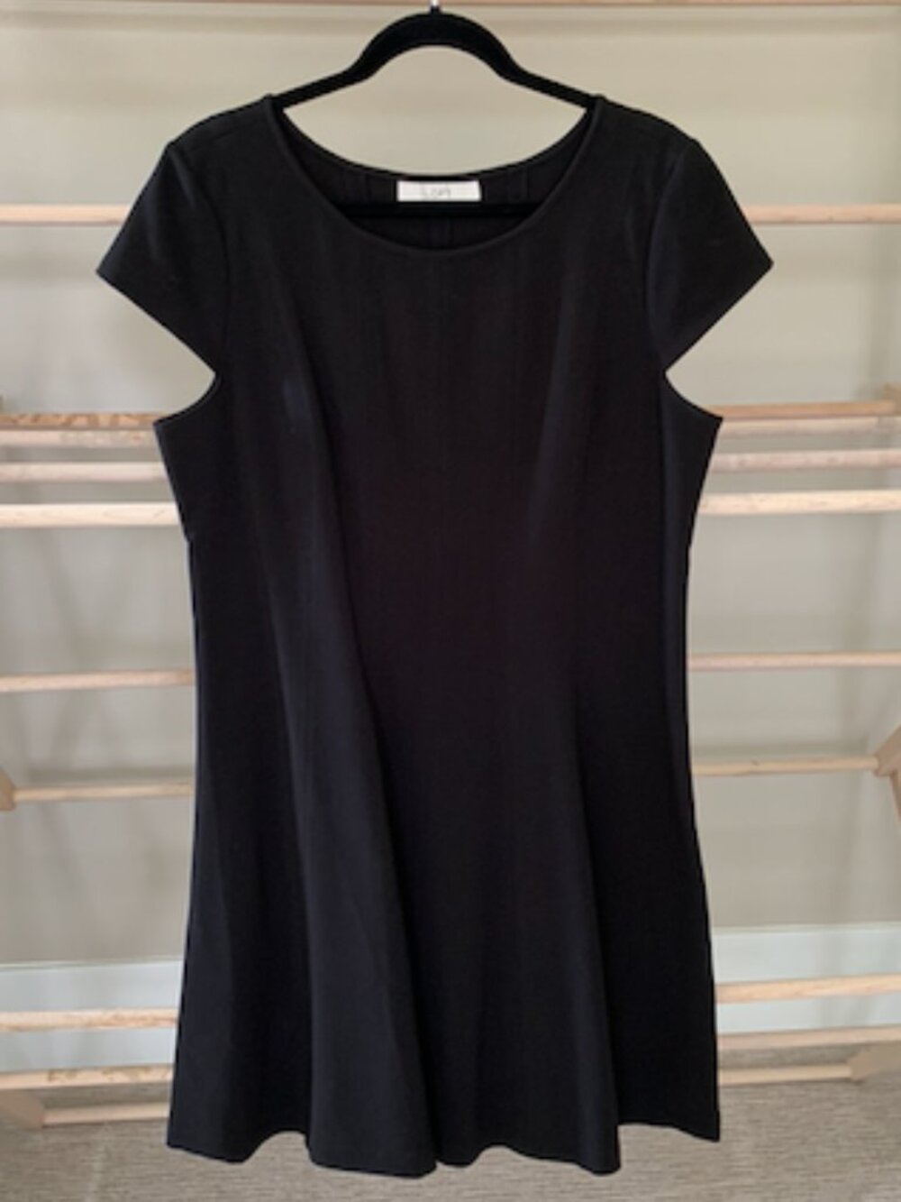 LOFT Classic Black Cap Sleeve Panel Seamed A-Line Dress 14 Side Zip